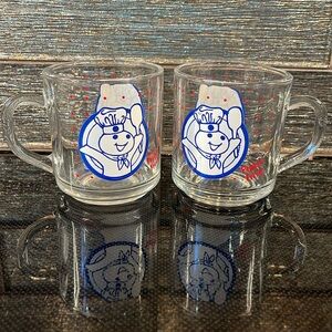Pilsbury Dough Boy Poppin’ Fresh Mugs Clear Coffee Cups Vintage Glassware swag